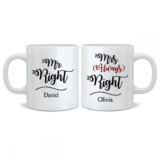 Personalised Wedding Mr & Mrs Mugs - Always Right