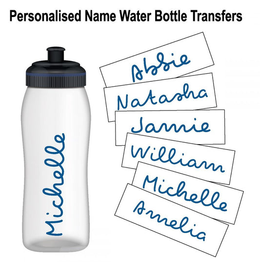Personalised Name Water Bottle Sticker Transfer (3 Pack) - Dark Blue