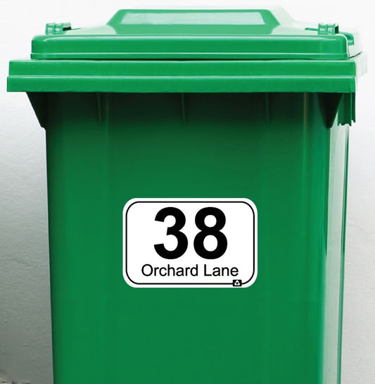 Pack of 4 - Personalised House Number & Street Name Wheelie Bin Stickers (RECT_RCY)