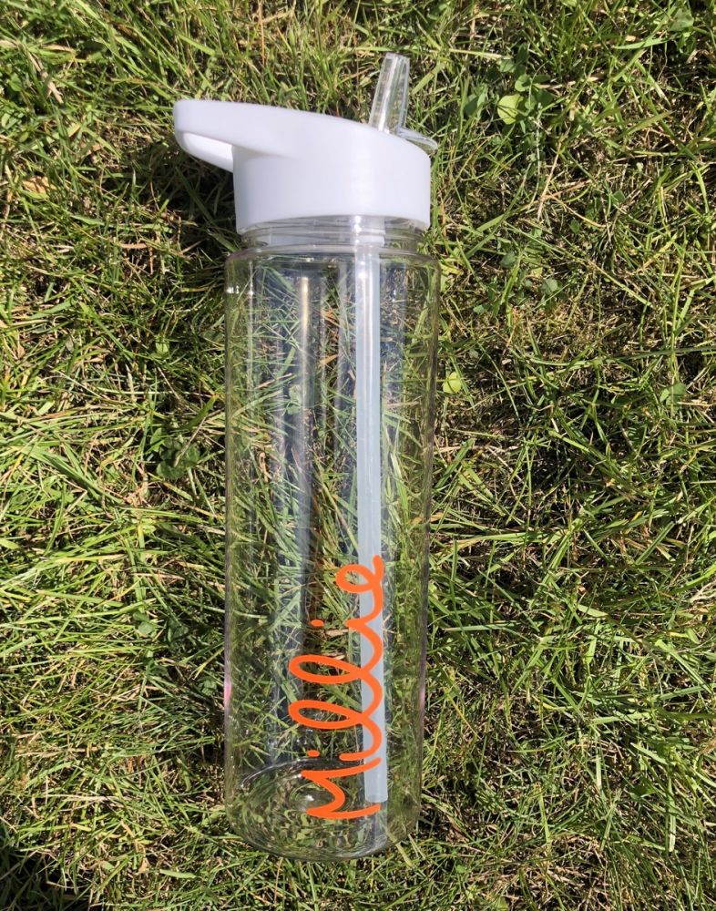 Personalised Name White Water Bottle (020) - Orange