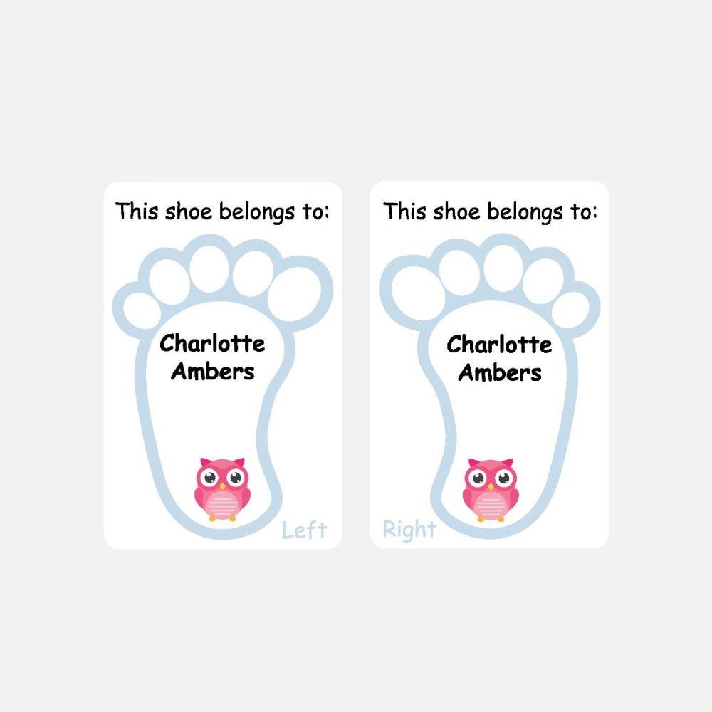 5 Pairs of Personalised Iron-on Name Shoe Labels - Owl