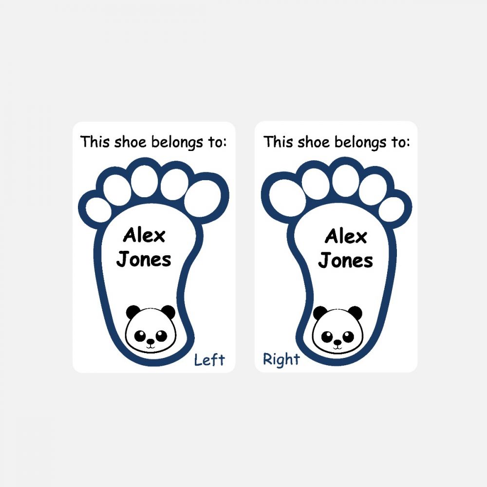 5 Pairs of Personalised Iron-on Name Shoe Labels - Panda