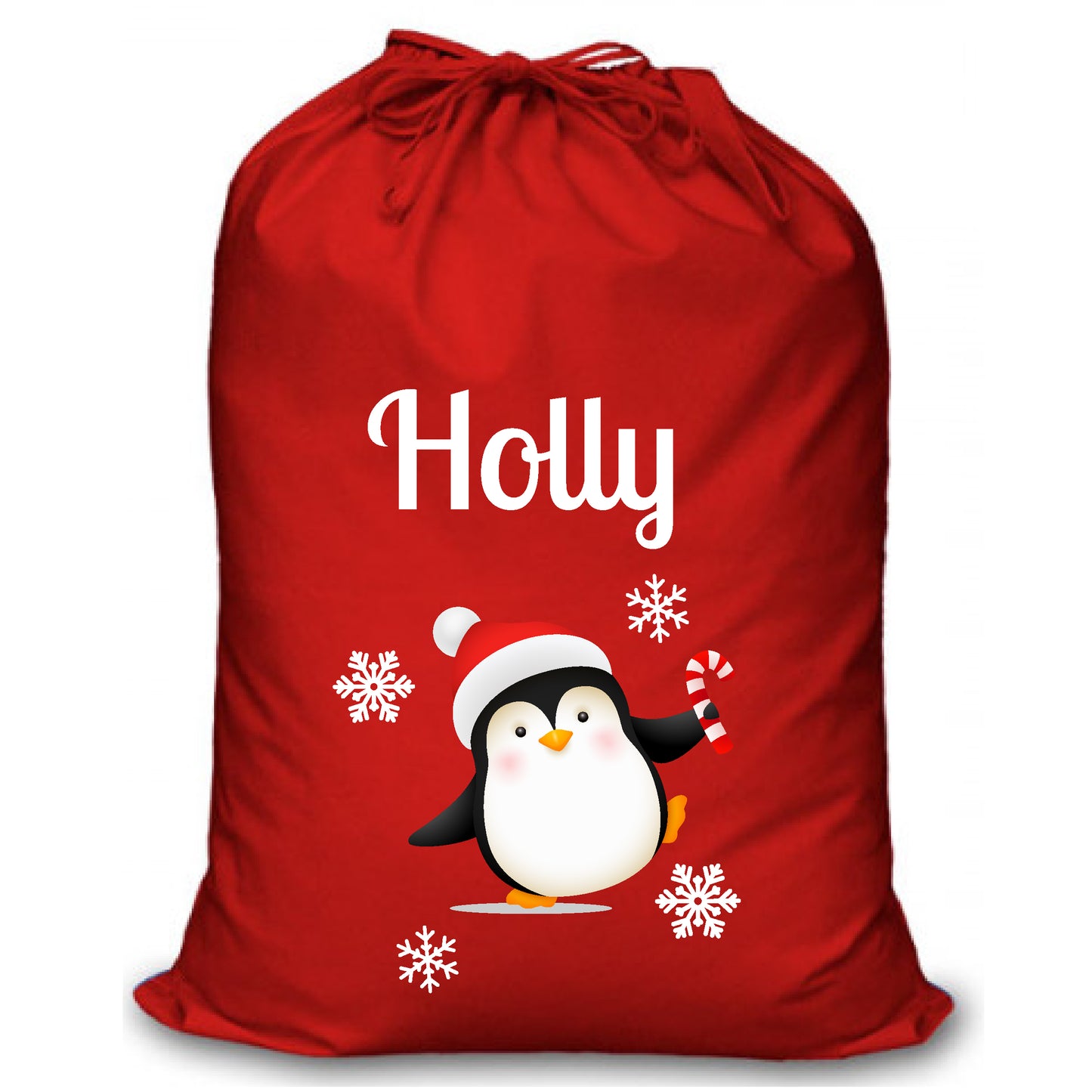 Personalised Red Christmas Santa Sack - Penguin
