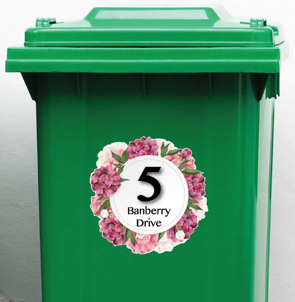 Pack of 4 - Personalised Wheelie Bin Stickers (RD_Peony_018)