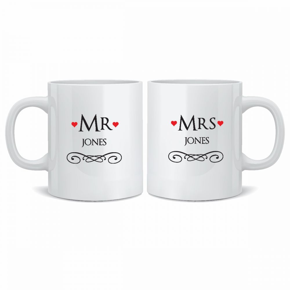 Personalised Wedding Mr & Mrs Mugs - TWO_HEART_R90