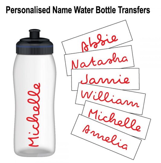 Personalised Name Water Bottle Sticker Transfer (3 Pack) - Red