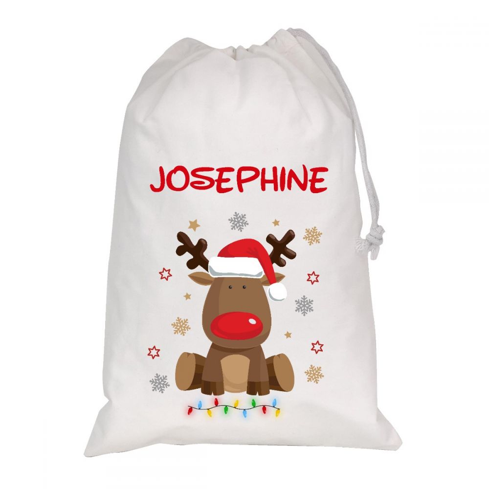Personalised White Christmas Sacks - Reindeer (SF_BG01)