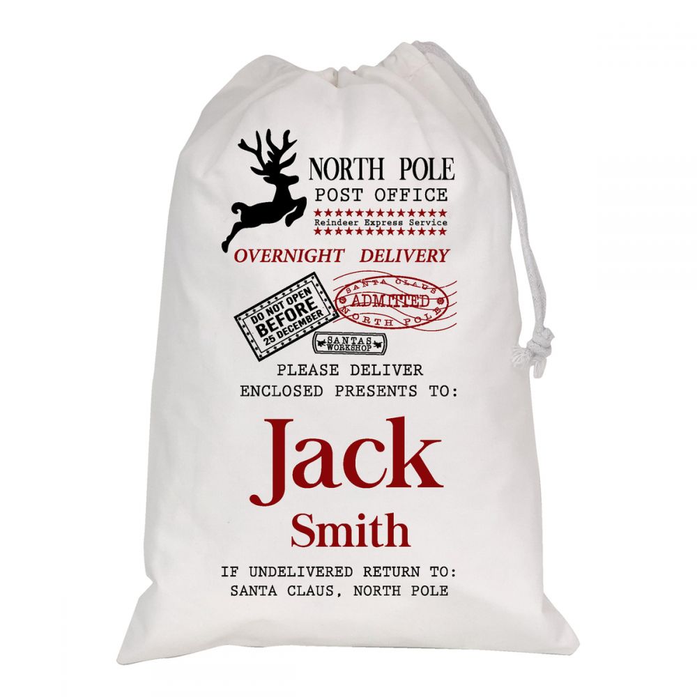 Personalised White Christmas Sacks - North Pole Reindeer Express