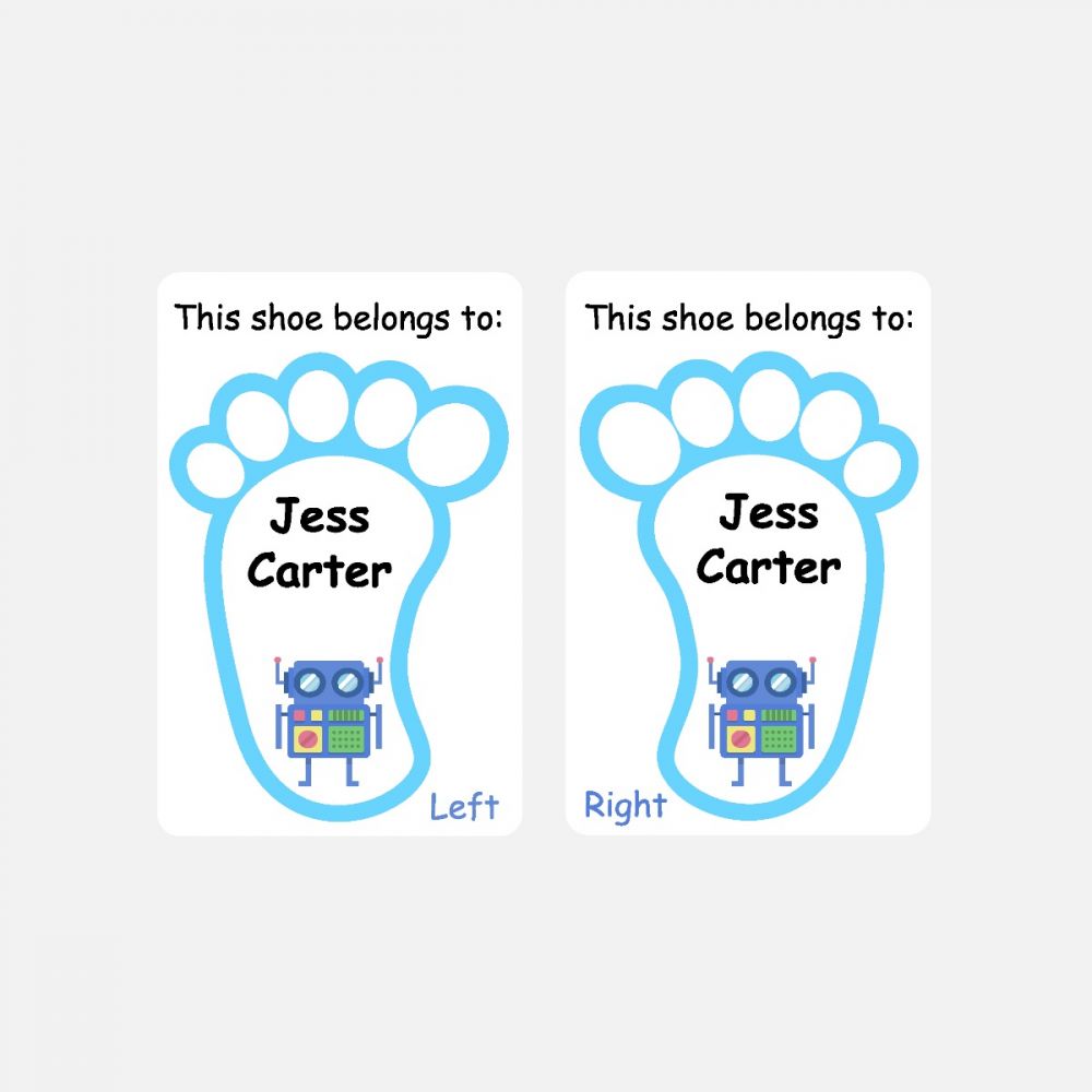 5 Pairs of Personalised Iron-on Name Shoe Labels - Robot