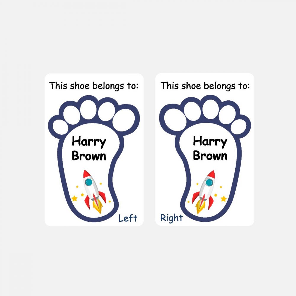 5 Pairs of Personalised Iron-on Name Shoe Labels - Rocket
