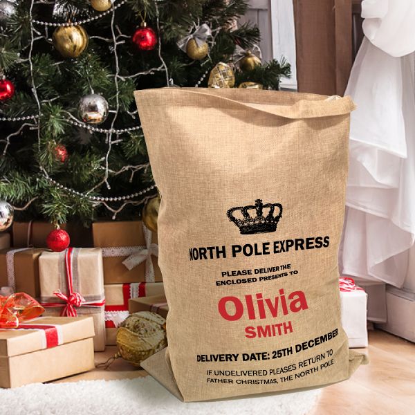 Personalised Christmas Hessian Sack - North Pole Express (sack1)
