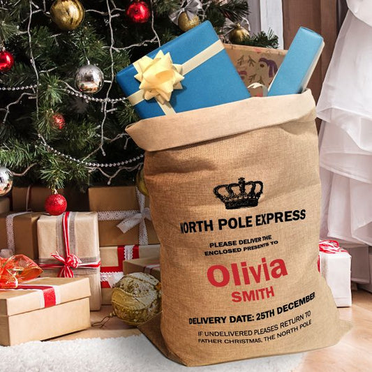 Personalised Christmas Hessian Sack - North Pole Express (sack1)
