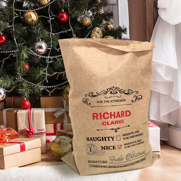 Personalised Christmas Hessian Sack - Naughty or Nice (xsack3)