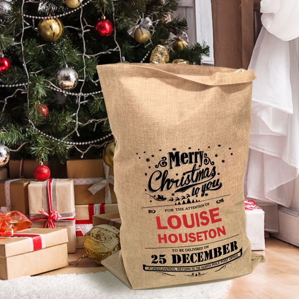 Personalised Christmas Hessian Sack - Merry Christmas (xsack4)