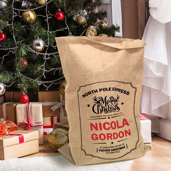 Personalised Christmas Hessian Sack - North Pole (xsack5)