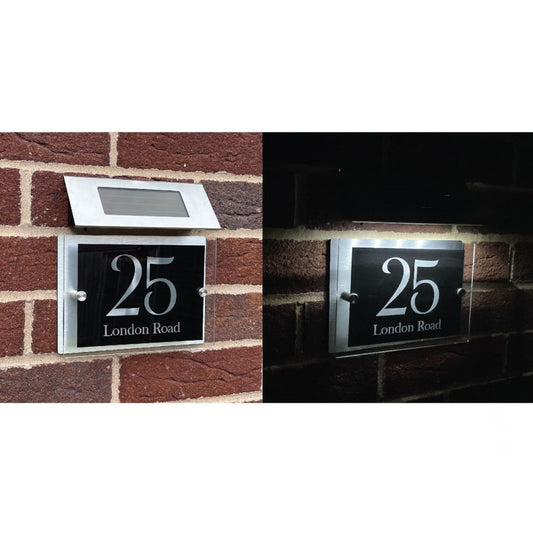 Personalised Acrylic Metal Door Sign with Solar Light (Black_Modern_0035)