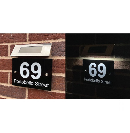Personalised Black Acrylic Door Sign with Solar Light - Rectangle Shape (AR_FT)