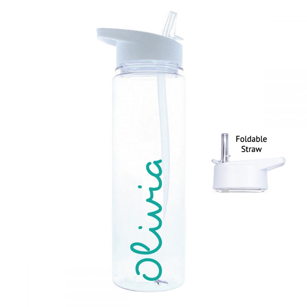 Personalised Name White Water Bottle (020) - Teal