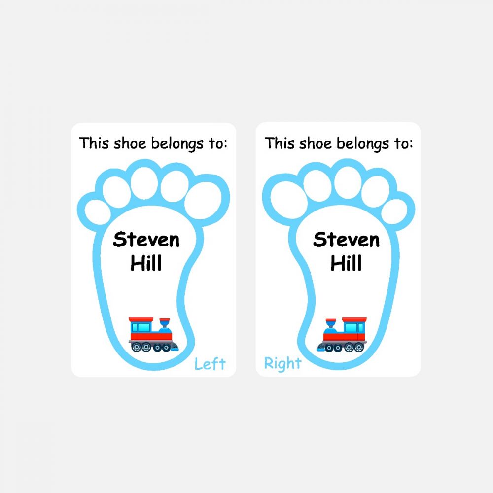 5 Pairs of Personalised Iron-on Name Shoe Labels - Train