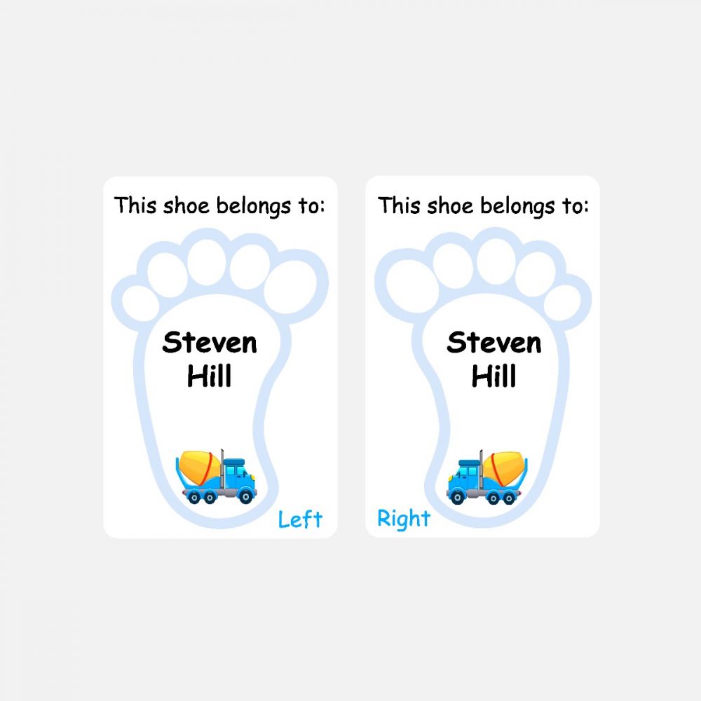 5 Pairs of Personalised Iron-on Name Shoe Labels - Truck