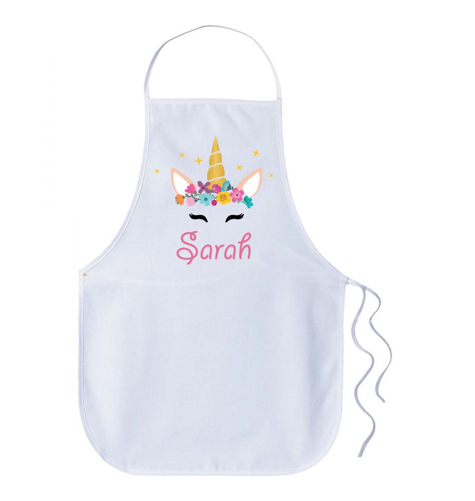 Kids Personalised Name Apron - Unicorn 028