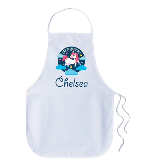 Kids Personalised Name Apron - Unicorn Clouds