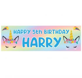 Giant Personalised Birthday Banner - Unicorns Blue N2020