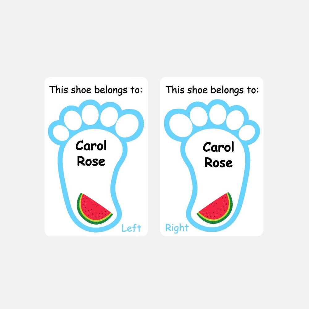 5 Pairs of Personalised Iron-on Name Shoe Labels - Water Melon