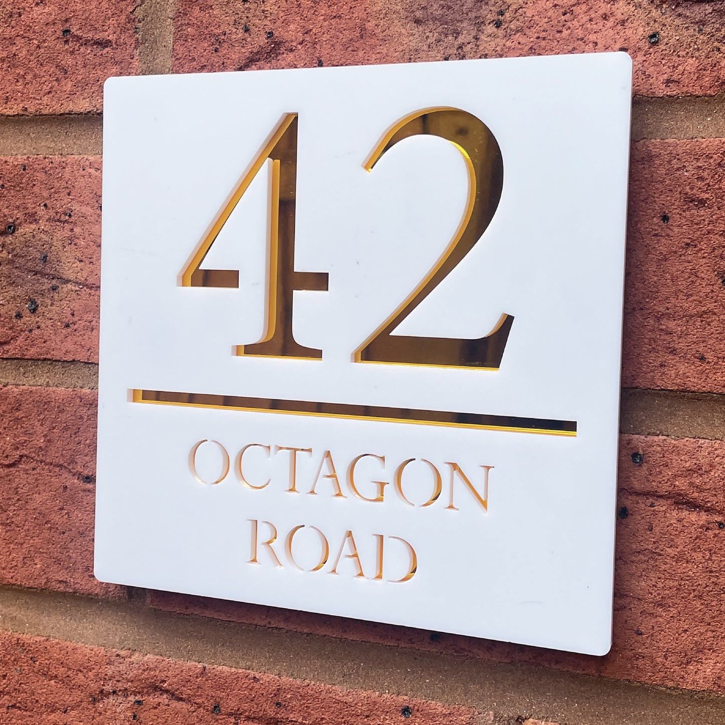 Personalised Door Sign Square Acrylic Laser Cut - Matt White & Gold