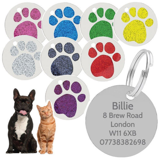 Personalised Engraved Pet Tag - Round Paw (RPW_056)
