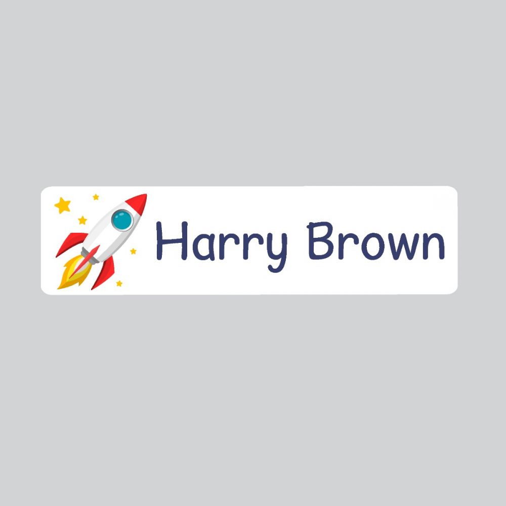 25 x Personalised Iron-on Name Labels - Rocket Spaceship