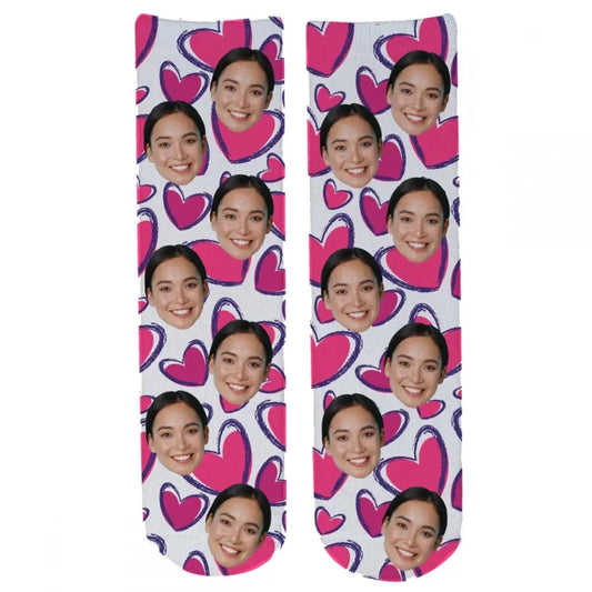 Personalised Valentine Face Socks - V04 P_Hearts