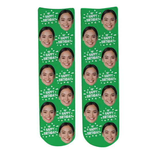 Personalised Face Socks - Happy Birthday Green