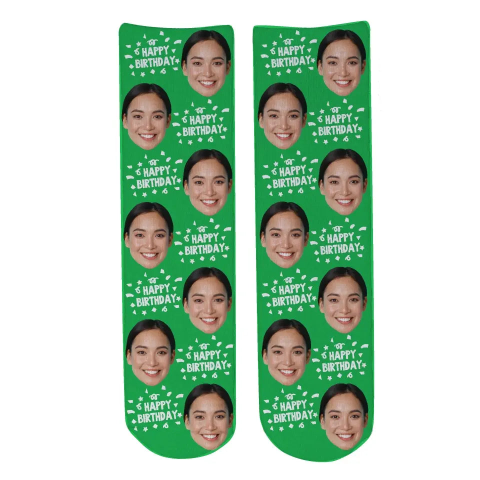 Personalised Face Socks - Happy Birthday Green