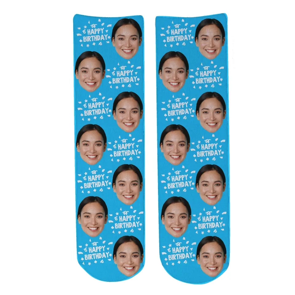 Face Socks - Happy Birthday Light Blue