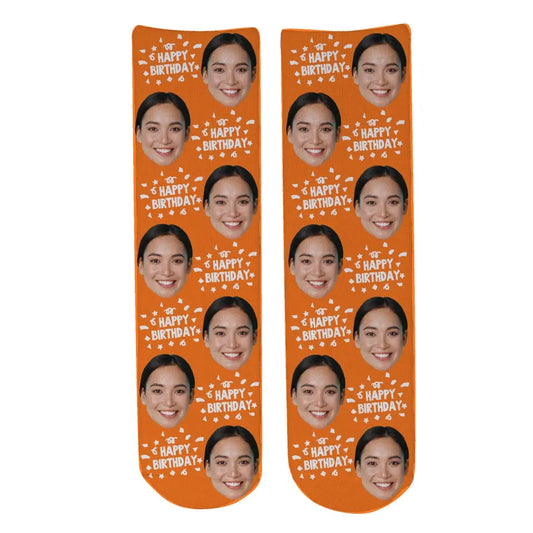 Personalised Face Socks - Happy Birthday Orange