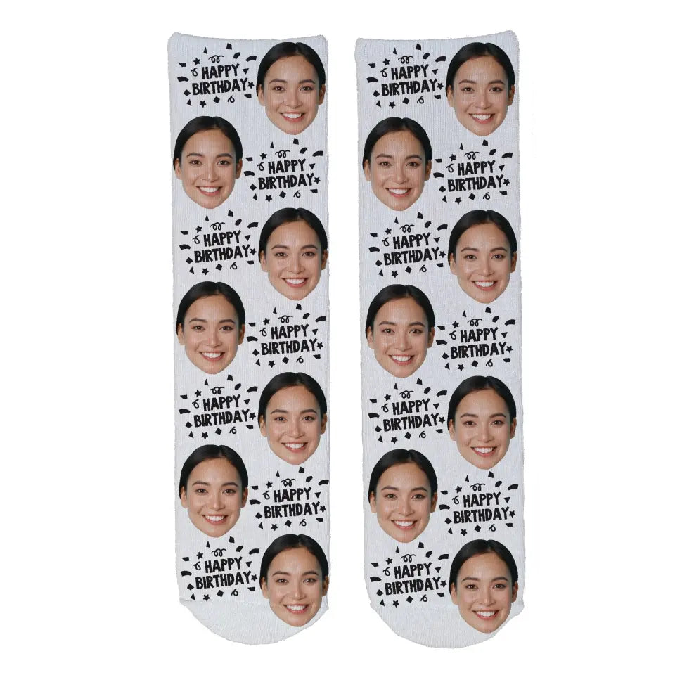 Personalised Face Socks - Happy Birthday White
