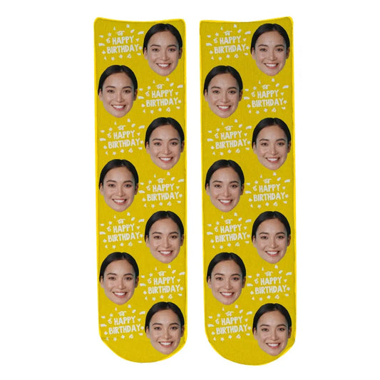 Personalised Face Socks - Happy Birthday Yellow