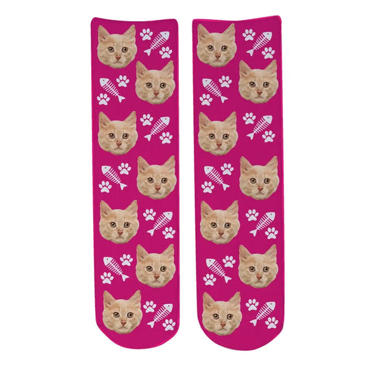 Personalised Face Socks - Pet Dark Pink (CPawPattern)