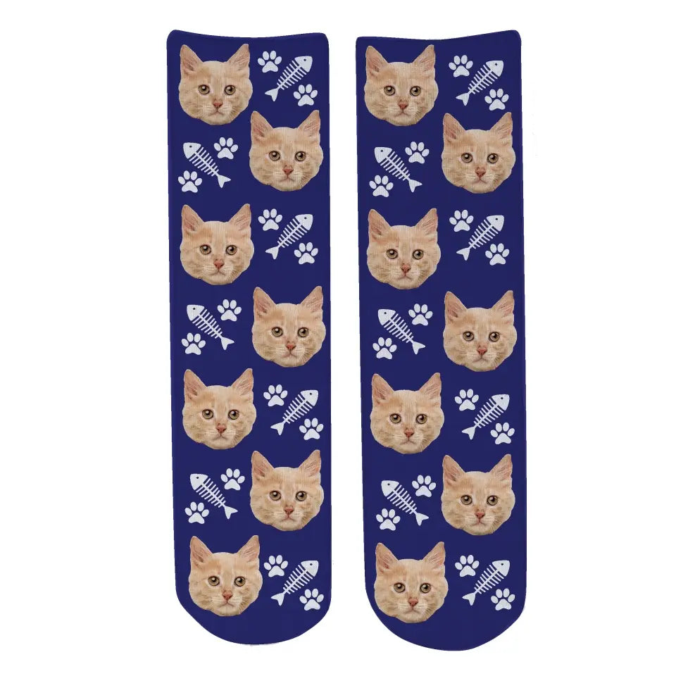 Personalised Face Socks - Pet Navy Blue (CPawPattern)