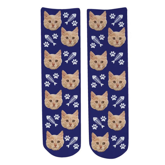 Personalised Face Socks - Pet Navy Blue (CPawPattern)
