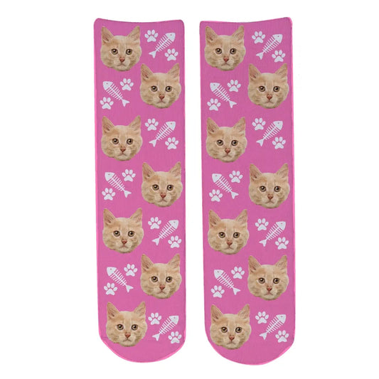 Personalised Face Socks - Pet Light Pink (CPawPattern)