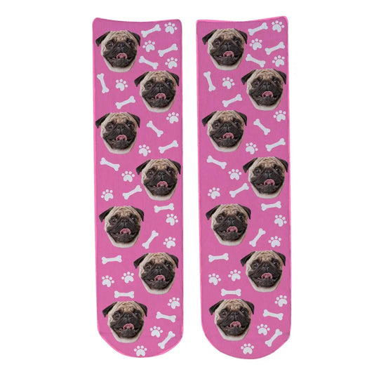 Personalised Face Socks - Pet Light Pink (DBonePattern)