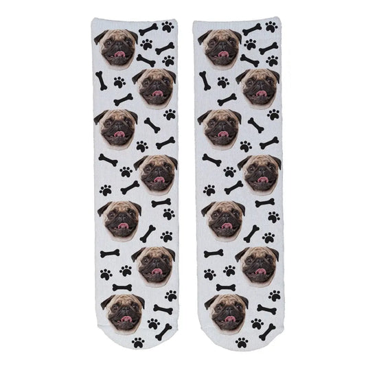 Personalised Face Socks - Pet White (DBonePattern)