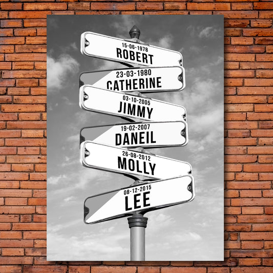 A3 (16" x 12") - Personalised Name Street Sign Intersection Canvas