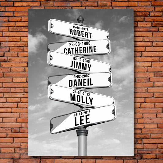 A4 (12" x 8") - Personalised Name Street Sign Intersection Canvas