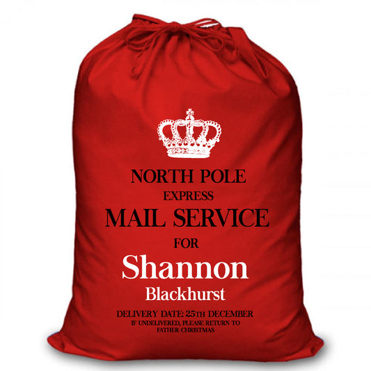 Personalised Red Christmas Santa Sack - Crown (RC)