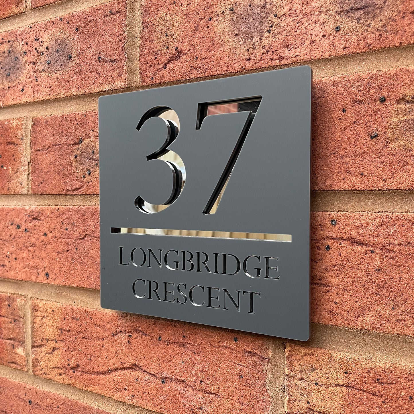 Personalised Door Sign Square Acrylic Laser Cut -  Matt Grey & Silver