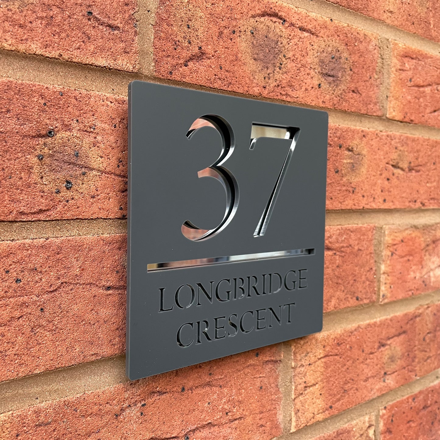 Personalised Door Sign Square Acrylic Laser Cut -  Matt Grey & Silver