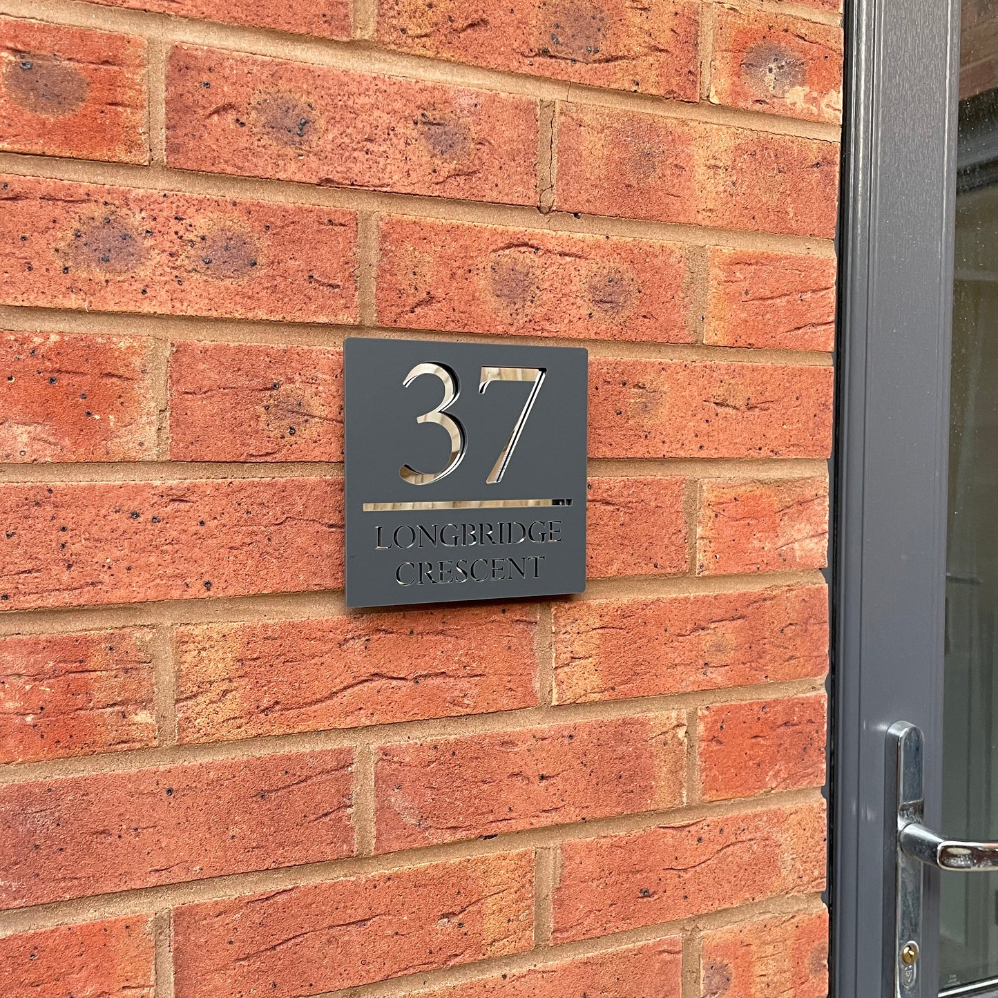 Personalised Door Sign Square Acrylic Laser Cut -  Matt Grey & Silver